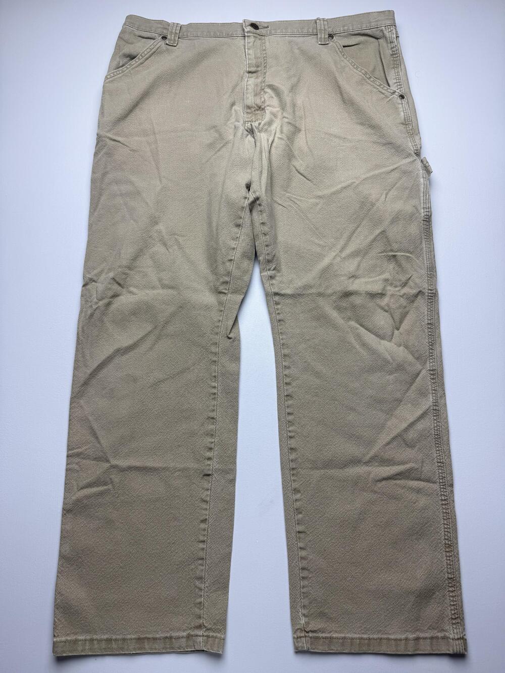 Wrangler Pants Mens 38x32 Beige Carpenter Relaxed Fit Canvas Workwear Stretch